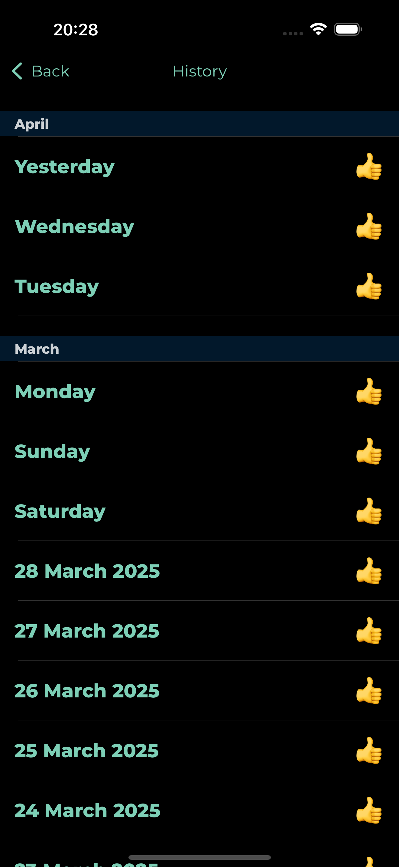 History screen